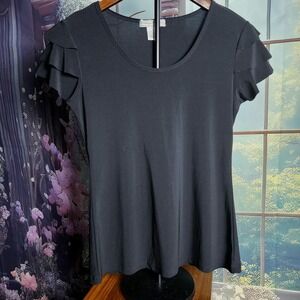 S Ruffle Sleeve Vintage Suzie Black Top, Whimsy Goth Top, Size Small